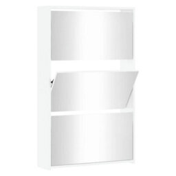 Berkfield Modern Shoe Cabinet With Mirror 3-Layer High Gloss White 63X17X102.5 Cm