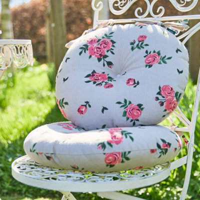 Dibor Set Of 2 Vintage Rose Round Summer Outdoor Garden Chair Seat Pad Cushions