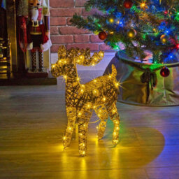Urbn-Living Urbnliving 60Cm Led Light Up Standing Reindeer Gold Glitter Rattan Wire Frame Christmas Home Decoration - thumbnail 1