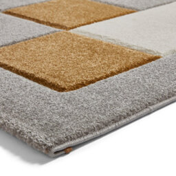 Grey Yellow Modern Geometric Bordered Chequered Machine Made Rug For Living Room Bedroom And Dining Room-60 X 230Cm (Runner) - thumbnail 6