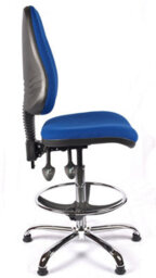 Chrome High Back Draughtsman Chair In Blue Fabric - thumbnail 4