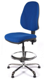 Chrome High Back Draughtsman Chair In Blue Fabric - thumbnail 2