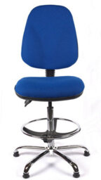 Chrome High Back Draughtsman Chair In Blue Fabric - thumbnail 3