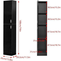 Elegant High Gloss Tall Cupboard 2 Door Slim Storage With 4 Shelves - thumbnail 2