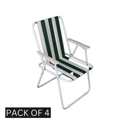 Samuel Alexander 4 X Foldable Garden Chairs Fixed Position Garden Chairs With White Frame And White / Green Striped Fabric - image 1