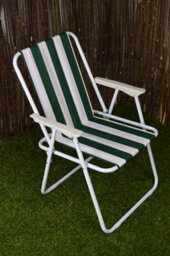 Samuel Alexander 4 X Foldable Garden Chairs Fixed Position Garden Chairs With White Frame And White / Green Striped Fabric - thumbnail 3