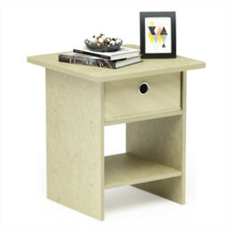 Walplus Furinno Dario End Table/ Night Stand Storage Shelf With Bin Drawer Side Table, Cream Faux Marble/ivory - thumbnail 2