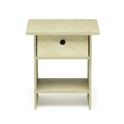 Walplus Furinno Dario End Table/ Night Stand Storage Shelf With Bin Drawer Side Table, Cream Faux Marble/ivory - thumbnail 4