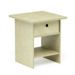 Walplus Furinno Dario End Table/ Night Stand Storage Shelf With Bin Drawer Side Table, Cream Faux Marble/ivory - thumbnail 3