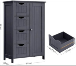 Hygrad Built to Survive Bathroom Floor Cabinet Cupboard Free Standing Wooden Cabinet Storage Unit With 4 Drawers & 1 Door, Adjustable Shelf - thumbnail 3