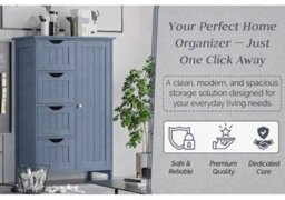 Hygrad Built to Survive Bathroom Floor Cabinet Cupboard Free Standing Wooden Cabinet Storage Unit With 4 Drawers & 1 Door, Adjustable Shelf - thumbnail 8