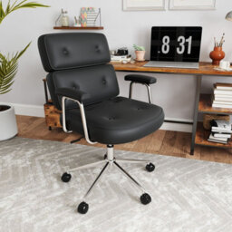 Costway Office Chair Pu Leather Upholstered Desk Chair Button Tufted Back-Black - thumbnail 4