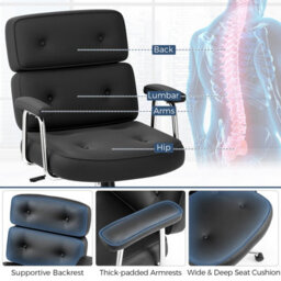 Costway Office Chair Pu Leather Upholstered Desk Chair Button Tufted Back-Black - thumbnail 6