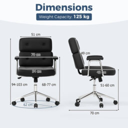 Costway Office Chair Pu Leather Upholstered Desk Chair Button Tufted Back-Black - thumbnail 2
