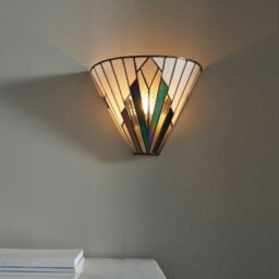 Tiffany Glass Wall Light Cream & Iridescent Black Shade Interior Sconce I00238 - thumbnail 5