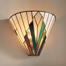 Tiffany Glass Wall Light Cream & Iridescent Black Shade Interior Sconce I00238 - thumbnail 3