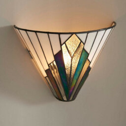Tiffany Glass Wall Light Cream & Iridescent Black Shade Interior Sconce I00238 - thumbnail 4