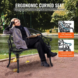 "Vevor Outdoor Bench 38.8"" Metal Garden Bench 480Lbs Cap W/backrest Armrests Patio Bench For Park" - thumbnail 4