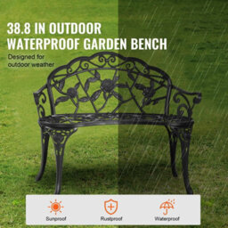"Vevor Outdoor Bench 38.8"" Metal Garden Bench 480Lbs Cap W/backrest Armrests Patio Bench For Park" - thumbnail 2