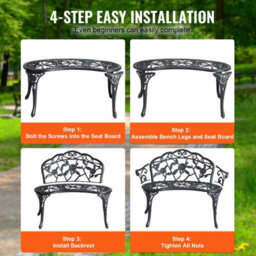 "Vevor Outdoor Bench 38.8"" Metal Garden Bench 480Lbs Cap W/backrest Armrests Patio Bench For Park" - thumbnail 5