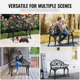 "Vevor Outdoor Bench 38.8"" Metal Garden Bench 480Lbs Cap W/backrest Armrests Patio Bench For Park" - thumbnail 6