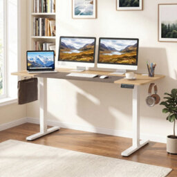 Natural Large Electric Standing Desk With 3 Memory Heights Led Control Panel - thumbnail 3