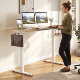 Natural Large Electric Standing Desk With 3 Memory Heights Led Control Panel - thumbnail 6