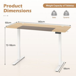 Natural Large Electric Standing Desk With 3 Memory Heights Led Control Panel - thumbnail 2