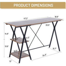 Industrial Computer Desk With Shelves, 47 Inches Writing Desk Study - thumbnail 2