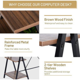 Industrial Computer Desk With Shelves, 47 Inches Writing Desk Study - thumbnail 4