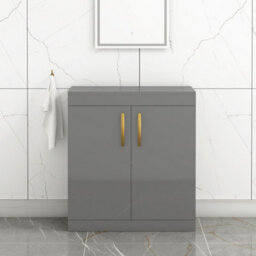 Royal Bathrooms Turin 800mm Indigo Grey Gloss Floor Standing Worktop Vanity Unit - 2 Doors With Brushed Brass Handle - thumbnail 1