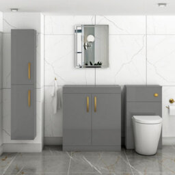 Royal Bathrooms Turin 800mm Indigo Grey Gloss Floor Standing Worktop Vanity Unit - 2 Doors With Brushed Brass Handle - thumbnail 2