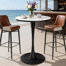 Sintered Stone Bar Table Modern Round Cocktail Table Large Tall Bistro Pub Table - thumbnail 1