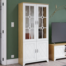 Heze Furniture Provenza Rustic Style Display Unit - Stone Oak / White Matt