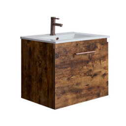 Homestylestore 600mm Dark Oak Wall Hung Bathroom Vanity Unit And Copper T Bar Handle