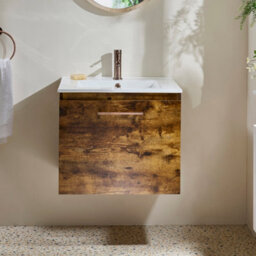 Homestylestore 600mm Dark Oak Wall Hung Bathroom Vanity Unit And Copper T Bar Handle - thumbnail 2