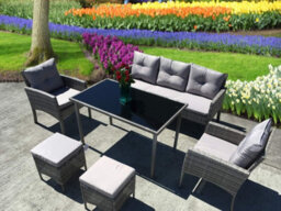 UK Leisure World Rattan Garden Cube Dining Set Wicker Conservatory Outdoor Garden Furniture Set Paris Grey - thumbnail 1