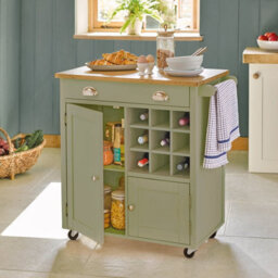 Woodstock Kitchen Cart In Sage, Wheeled Storage, Drawer & 2 Cupboards - thumbnail 2