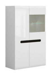 Impact Furniture Large Display Cabinet Glass Door Unit Buffet With Led Light White Gloss Azteca - thumbnail 6