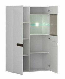 Impact Furniture Large Display Cabinet Glass Door Unit Buffet With Led Light White Gloss Azteca - thumbnail 7