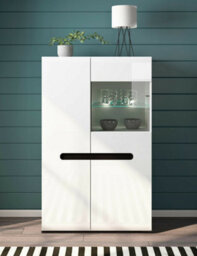 Impact Furniture Large Display Cabinet Glass Door Unit Buffet With Led Light White Gloss Azteca - thumbnail 2