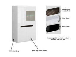 Impact Furniture Large Display Cabinet Glass Door Unit Buffet With Led Light White Gloss Azteca - thumbnail 3