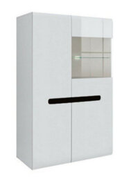 Impact Furniture Large Display Cabinet Glass Door Unit Buffet With Led Light White Gloss Azteca - thumbnail 4