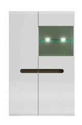 Impact Furniture Large Display Cabinet Glass Door Unit Buffet With Led Light White Gloss Azteca - thumbnail 5