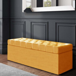 150Cm Sd Ottoman Storage Box, Mustard Gold Velvet Upholstered Chesterfield Storage Ottoman Box