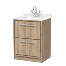 Hudson Reed Lille Floor Standing Two Drawer Contemporary Vanity Unit With Marble Top & Basin In Bleached Oak, 620 X 470mm - thumbnail 2