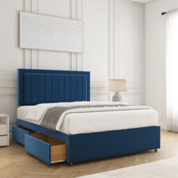 Bsspoke Zarah Divan Bed Set Blue Plush 2 Drawers Same Side & Orthopaedic Mattress & 24Inch Headboard In 3Ft 4Ft 4Ft6 5Ft 6Ft - thumbnail 1