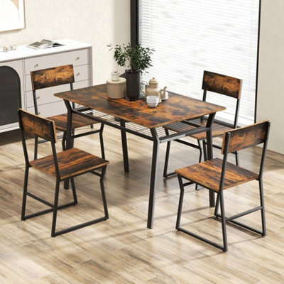 Industrial 5 Pc Dining Table Set Rectangular Kitchen Table W/ 4 Chairs - image 1