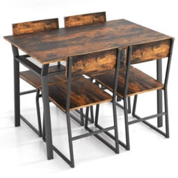 Industrial 5 Pc Dining Table Set Rectangular Kitchen Table W/ 4 Chairs - thumbnail 5