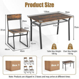 Industrial 5 Pc Dining Table Set Rectangular Kitchen Table W/ 4 Chairs - thumbnail 2